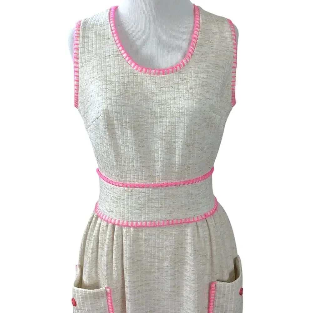 Vintage 60s 70s Shady Lane Sleeveless Cream Maxi Dress Spring Mod USA Size Small - Picture 4 of 12